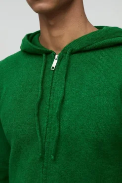New boohooMAN Regular Fit Zip Through Knitted Hoodie green