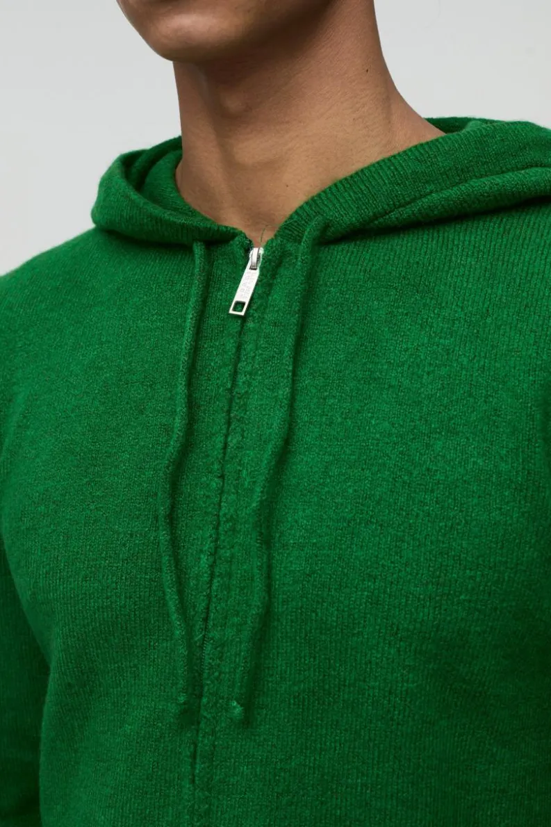New boohooMAN Regular Fit Zip Through Knitted Hoodie green