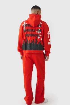 Clearance boohooMAN Regular Gusset Print Cross Jogger red