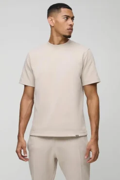 Sale boohooMAN Regular Interlock T-shirt And Jogger stone