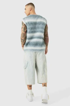 Sale boohooMAN Regular Knitted Brushed Stripe V Neck Tank teal