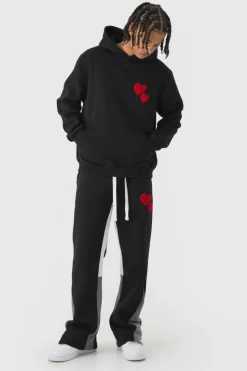 Fashion boohooMAN Regular Limited Heart Gusset Hooded Tracksuit black
