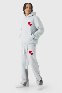 Hot boohooMAN Regular Limited Heart Gusset Hooded Tracksuit grey