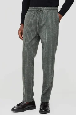 Shop boohoo Regular Pinstripe Wool Look Set forest