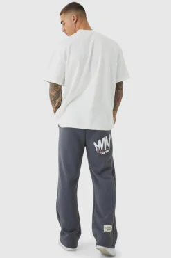 Cheap boohooMAN Regular Printed Gusset Jogger charcoal