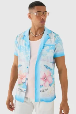 Flash Sale boohooMAN Regular Revere Floral Short Sleeve Shirt blue