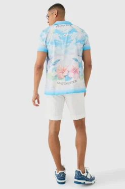 Flash Sale boohooMAN Regular Revere Floral Short Sleeve Shirt blue