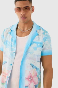 Flash Sale boohooMAN Regular Revere Floral Short Sleeve Shirt blue
