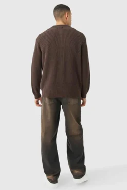 Cheap boohooMAN Regular Ribbed Fisherman Knit Bomber Jacket chocolate