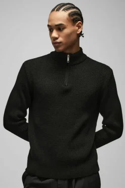 Best Sale boohooMAN Regular Ribbed Stand Up Collar Knitted Jumper black