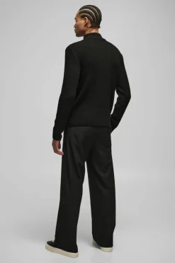 Best Sale boohooMAN Regular Ribbed Stand Up Collar Knitted Jumper black