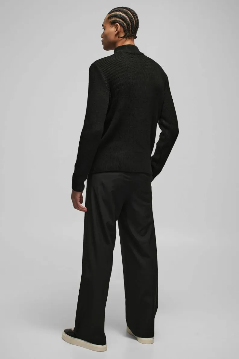 Best Sale boohooMAN Regular Ribbed Stand Up Collar Knitted Jumper black