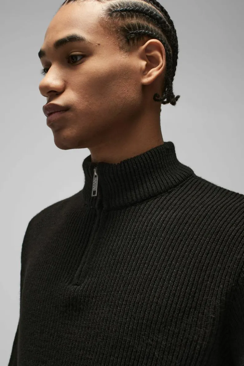 Best Sale boohooMAN Regular Ribbed Stand Up Collar Knitted Jumper black