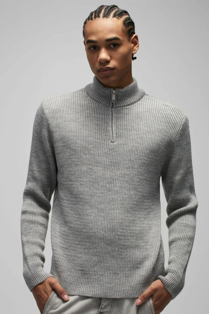 Best boohooMAN Regular Ribbed Stand Up Collar Knitted Jumper grey