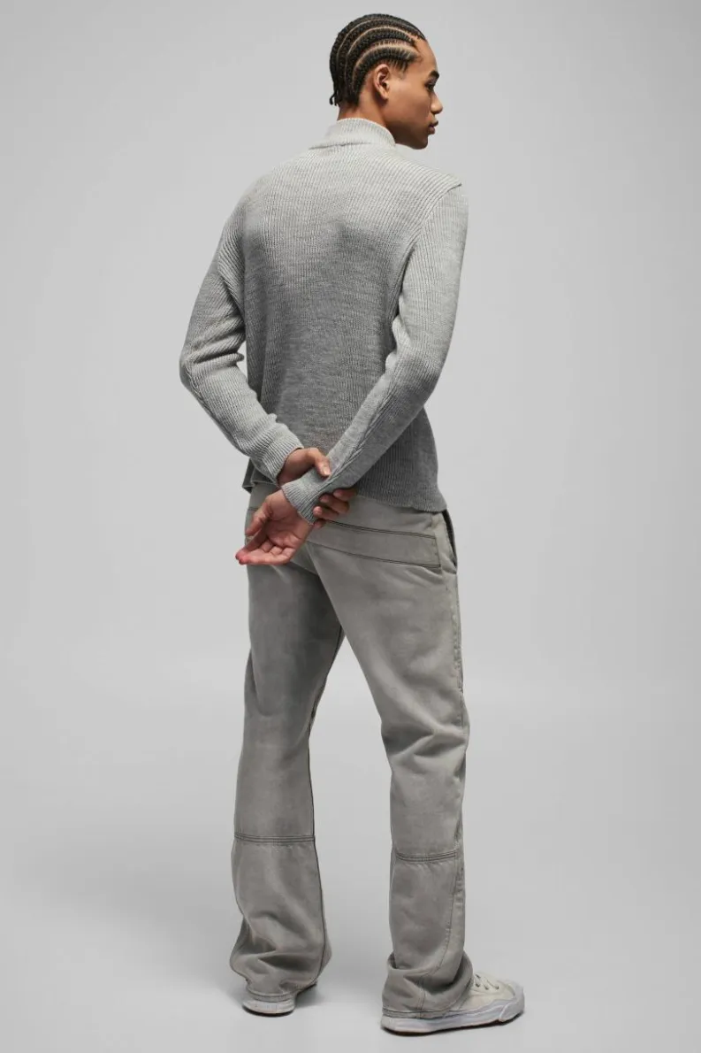 Best boohooMAN Regular Ribbed Stand Up Collar Knitted Jumper grey
