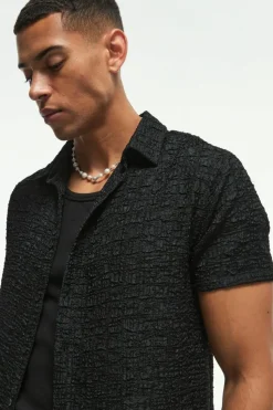 Hot boohooMAN Regular Short Sleeve Seersucker Shirt black