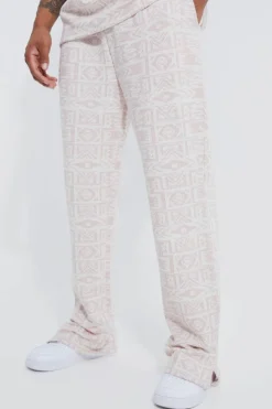 Flash Sale boohooMAN Regular Split Hem Jacquard Aztec Jogger mauve