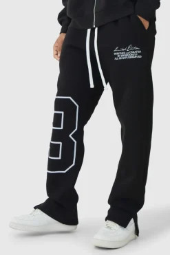 Fashion boohooMAN Regular Split Hem Varsity Printed Jogger black
