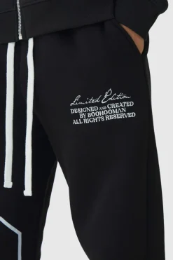 Fashion boohooMAN Regular Split Hem Varsity Printed Jogger black