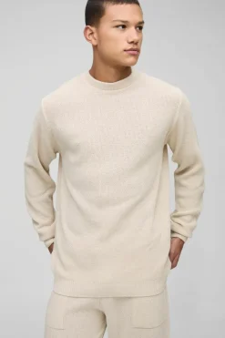 Clearance boohooMAN Regular Stitch Interest Knitted Sweat Tracksuit stone