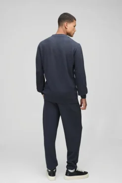 Sale boohooMAN Regular Stitch Interest Knitted Sweat Tracksuit charcoal