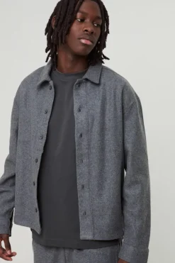 Store boohooMAN Regular Wool Look Overshirt dark grey