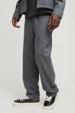 Fashion boohooMAN Regular Wool Look Relaxed Trouser dark grey
