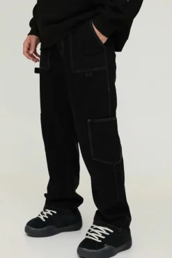 Best Sale boohooMAN Relaxed Acid Wash Twill Cargo Trousers black