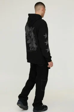 Best Sale boohooMAN Relaxed Acid Wash Twill Cargo Trousers black