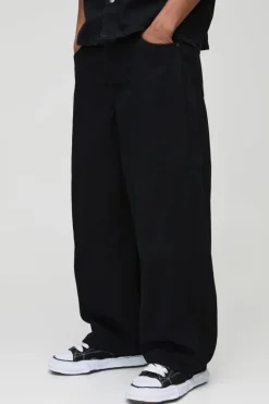 Hot boohooMAN Relaxed Barrel Fit Rigid Washed Jeans black