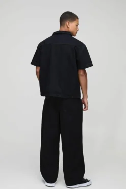 Hot boohooMAN Relaxed Barrel Fit Rigid Washed Jeans black