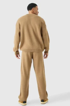 Flash Sale boohooMAN Relaxed Branded Knit Trouser stone