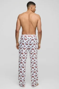 Hot boohooMAN Relaxed Broken Hearts Lounge Bottoms white