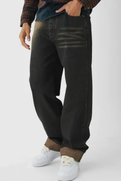 Best Sale boohooMAN Relaxed Spray Wash Turn Up Hem Jeans brown