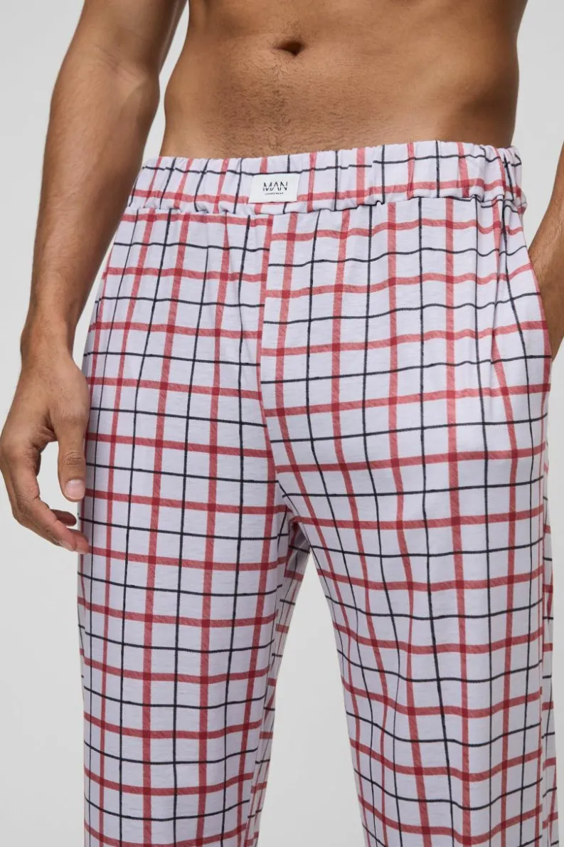 Clearance boohooMAN Relaxed Check Lounge Joggers pink