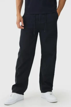 New boohooMAN Relaxed Chinos With Drawcords In black