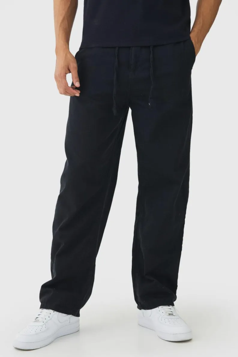 New boohooMAN Relaxed Chinos With Drawcords In black