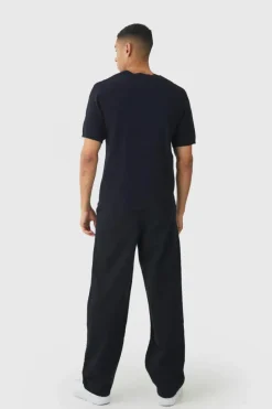 New boohooMAN Relaxed Chinos With Drawcords In black