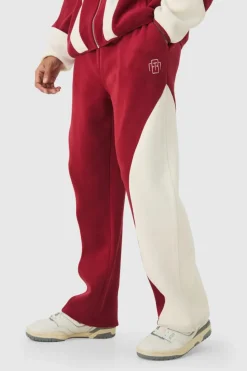 Store boohooMAN Relaxed Colour Block Polar Fleece High Gusset Jogger burgundy