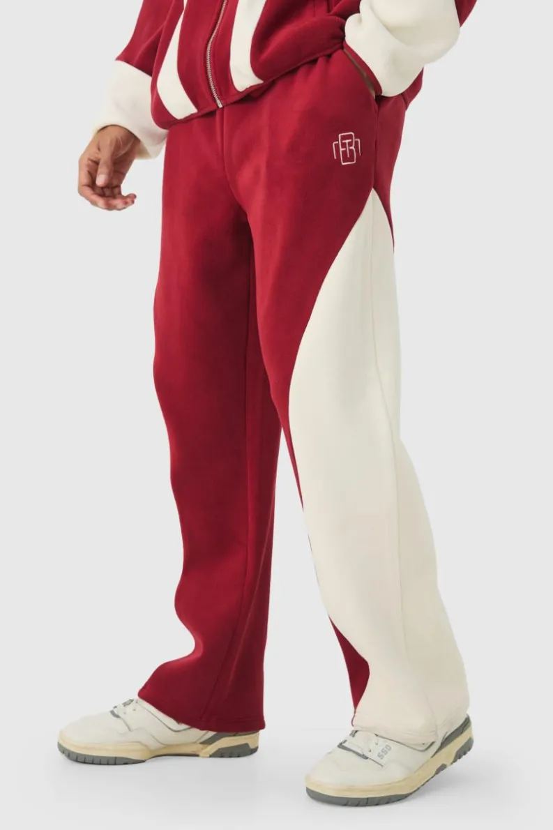 Store boohooMAN Relaxed Colour Block Polar Fleece High Gusset Jogger burgundy