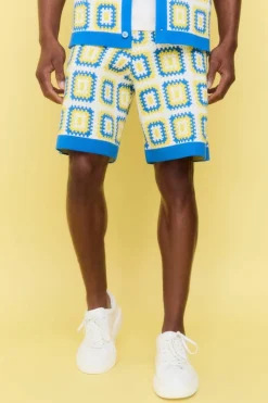 Store boohooMAN Relaxed Crochet Knit Short blue