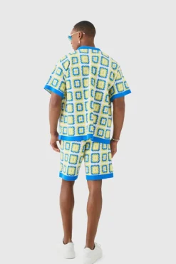 Store boohooMAN Relaxed Crochet Knit Short blue