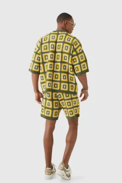 Fashion boohooMAN Relaxed Crochet Knit Short khaki
