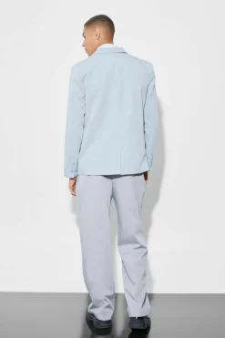 Discount boohooMAN Relaxed Double Breasted Suit Jacket dusty blue