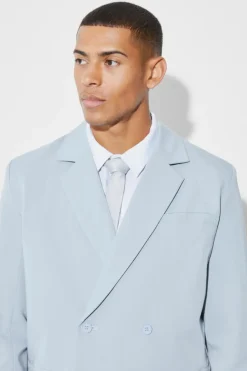 Discount boohooMAN Relaxed Double Breasted Suit Jacket dusty blue