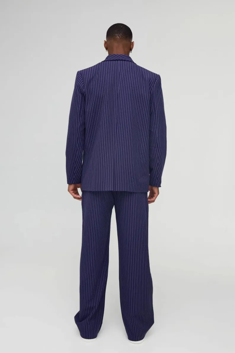 Fashion boohoo Relaxed Fit Asymmetrical Pinstripe Suit navy