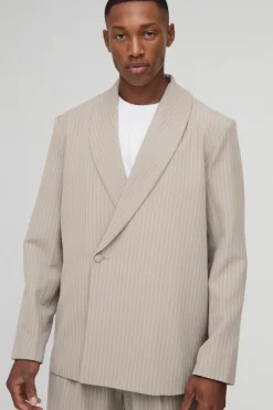 Discount boohoo Relaxed Fit Asymmetrical Pinstripe Suit stone