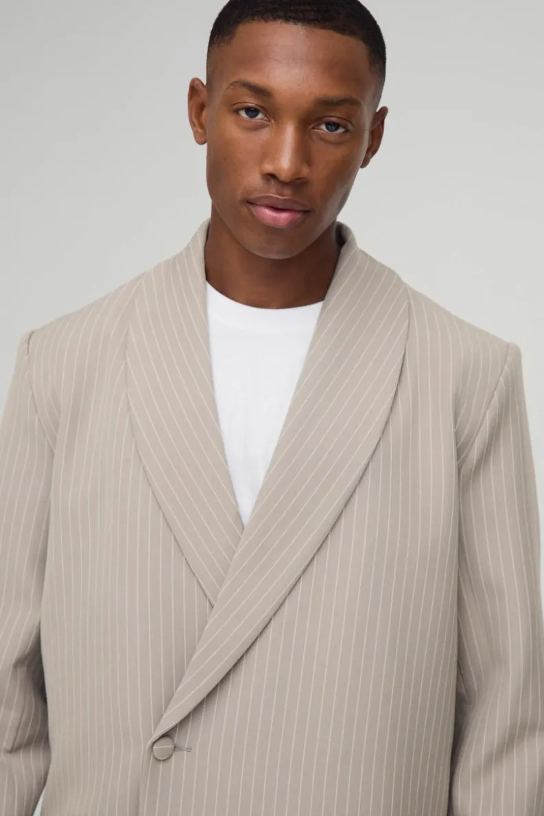 Discount boohoo Relaxed Fit Asymmetrical Pinstripe Suit stone