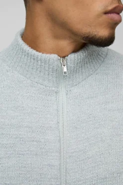 Best boohooMAN Relaxed Fit Boucle Zip Up Knitted Jumper grey