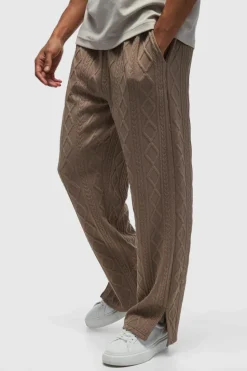 Sale boohooMAN Relaxed Fit Cable Knit Split Hem Jogger mocha